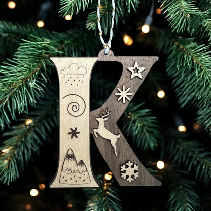 Wooden Letter Christmas Ornament, Custom Initial Christmas Tree Decoration