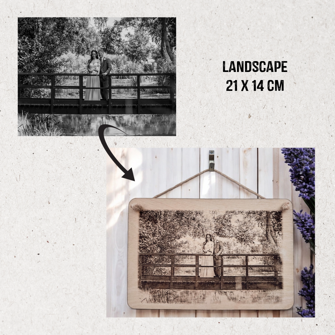 Personalised Engraved Wooden Photo Plaque for Family, Couples & Pets. Custom Sizes: Landscape, Portrait & Square