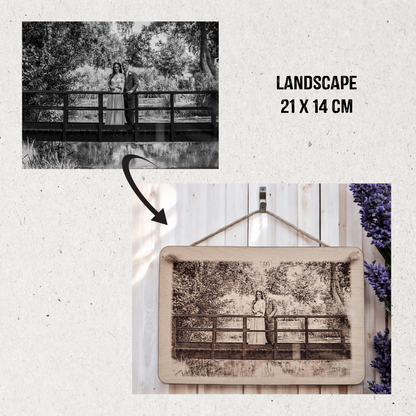 Personalised Engraved Wooden Photo Plaque for Family, Couples & Pets. Custom Sizes: Landscape, Portrait & Square