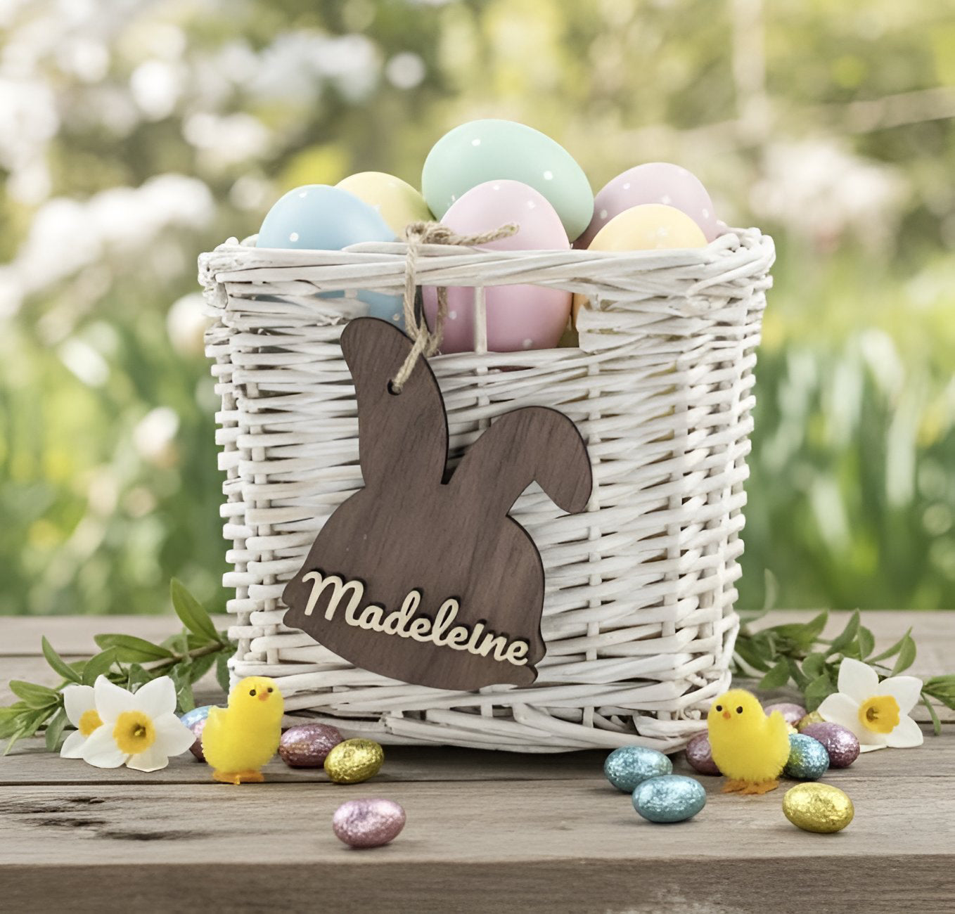 Personalised Easter Bunny Basket Tag - Wooden Name Tag