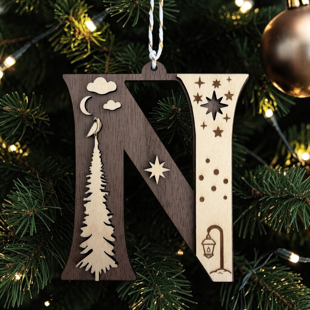 Wooden Letter Christmas Ornament, Custom Initial Christmas Tree Decoration