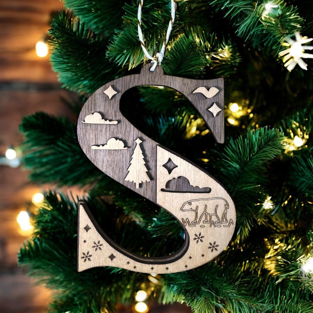 Wooden Letter Christmas Ornament, Custom Initial Christmas Tree Decoration