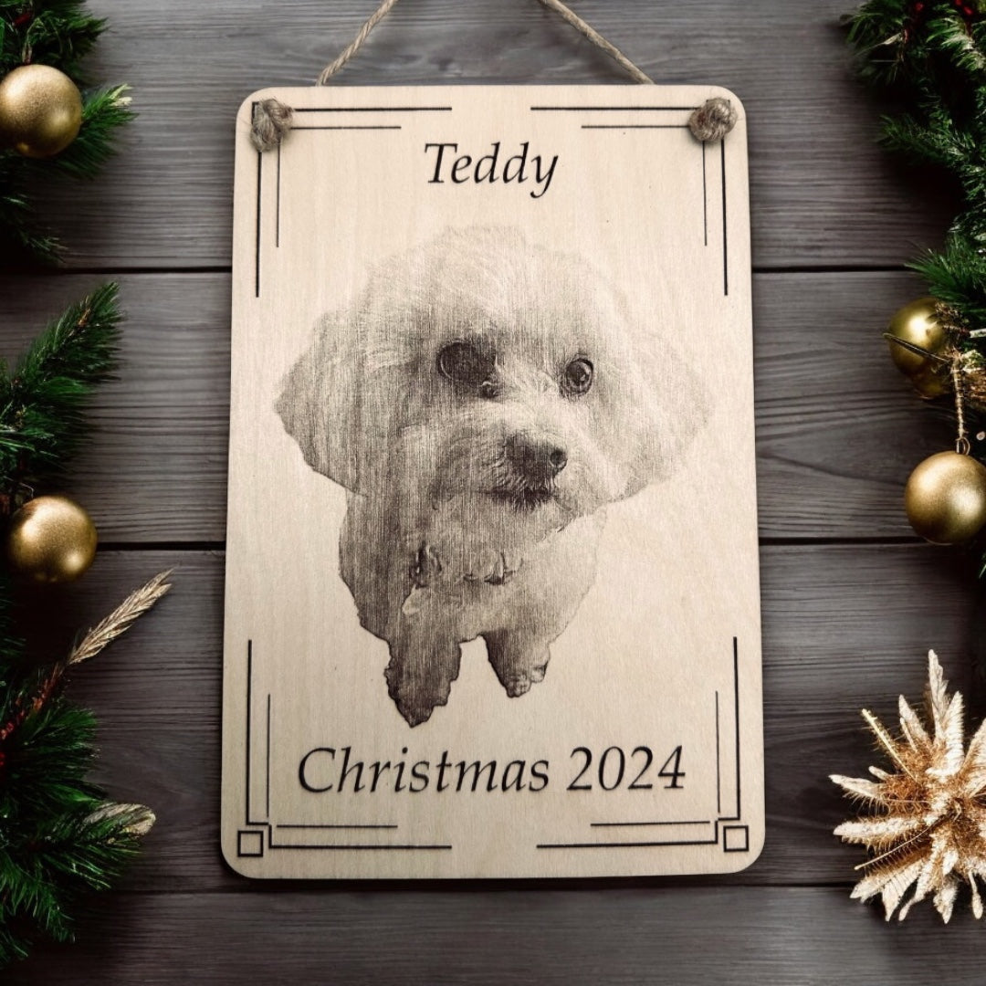 Personalised Wooden Photo Plaque - Custom Engraved with Name & Date for Family, Couples & Pets