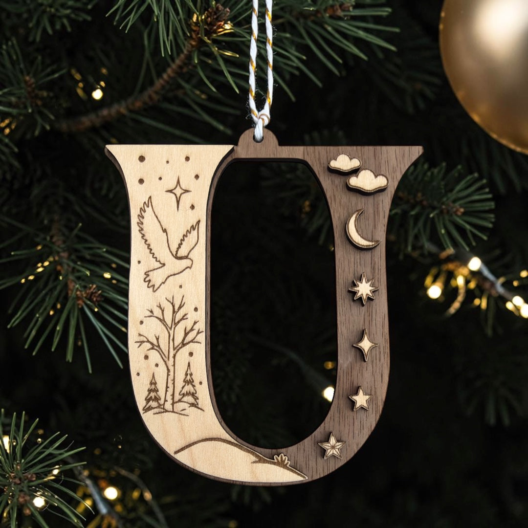Wooden Letter Christmas Ornament, Custom Initial Christmas Tree Decoration