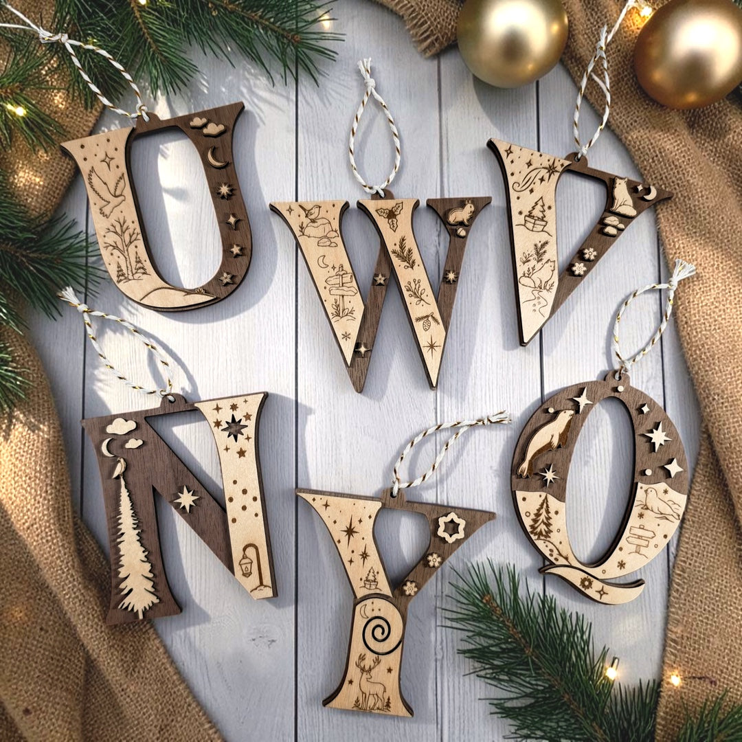 Wooden Letter Christmas Ornament, Custom Initial Christmas Tree Decoration