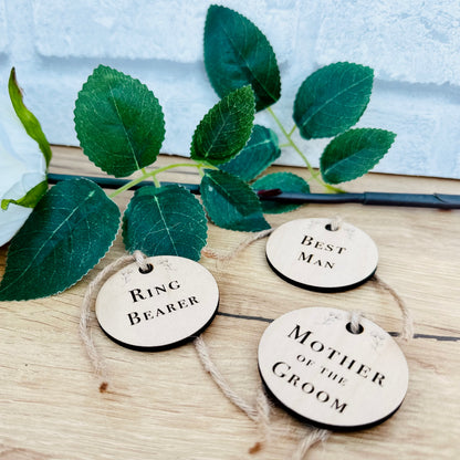 Wooden Wedding Gift Tags - Bridal Party Favour Tags with Twine