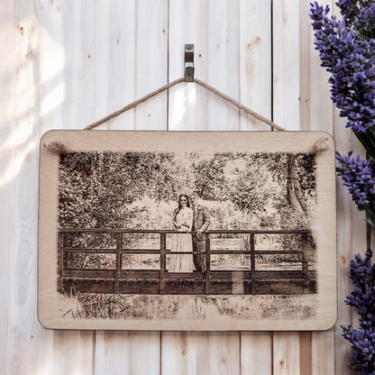 Personalised Engraved Wooden Photo Plaque for Family, Couples & Pets. Custom Sizes: Landscape, Portrait & Square
