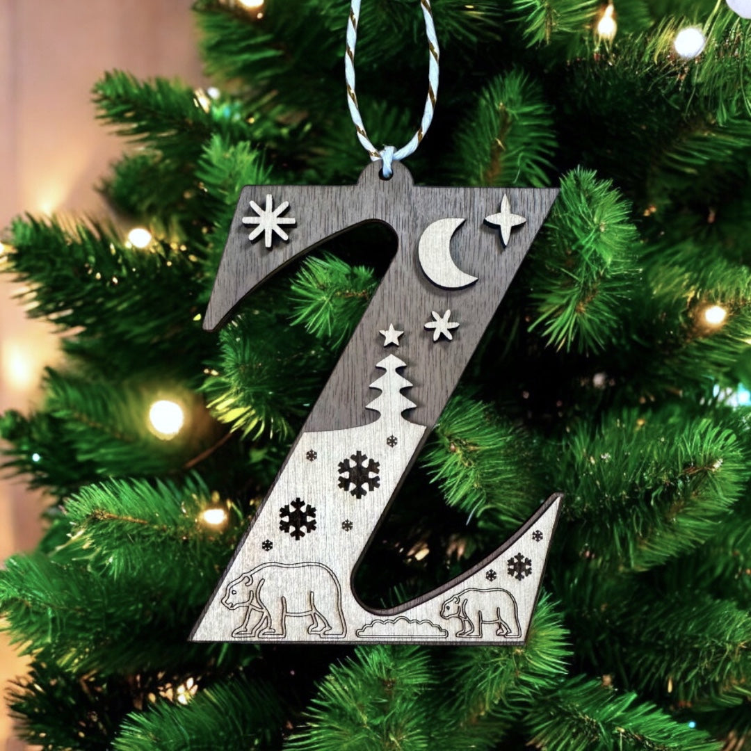 Wooden Letter Christmas Ornament, Custom Initial Christmas Tree Decoration