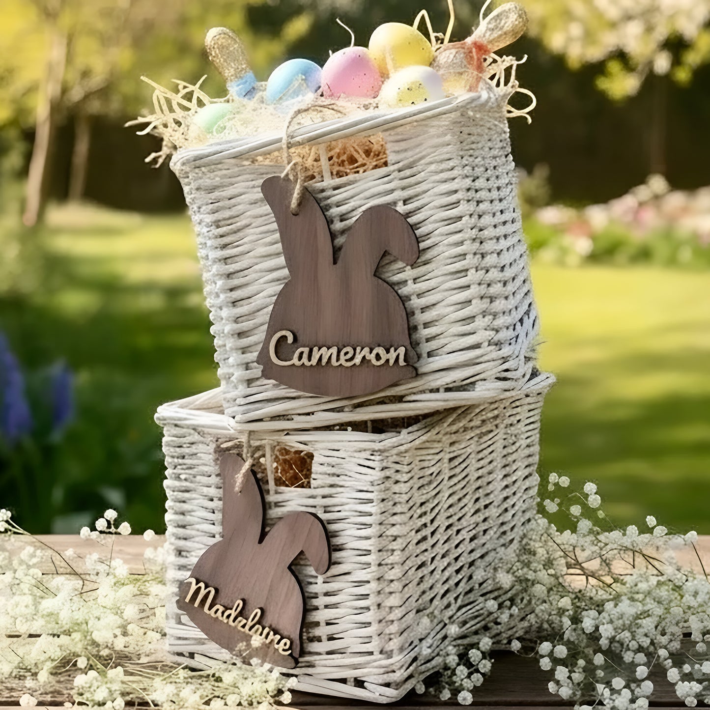 Personalised Easter Bunny Basket Tag - Wooden Name Tag