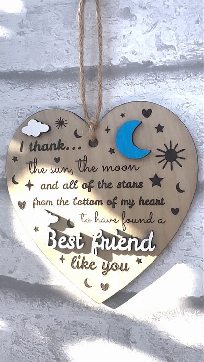 Best Friend Wall Decor - Poem and Painted Design, Hanging Wooden Wall Plaque