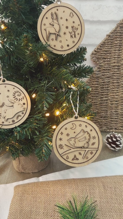 Wooden Christmas Animal Ornaments Pack of 3, Robin, Rabbit and Deer