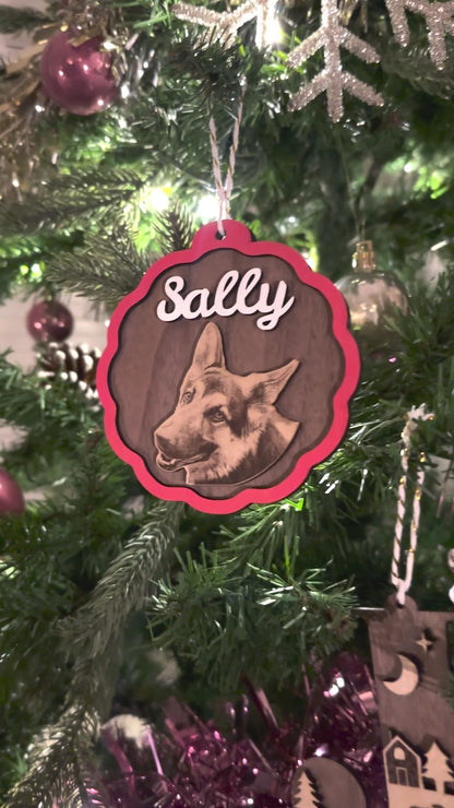 Personalised Pet Engraved Photo and Name Christmas Decoration